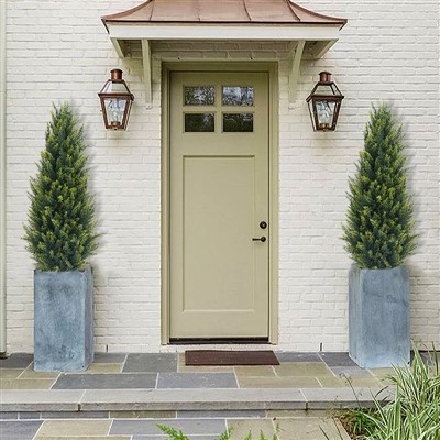 Deyò Plant atifisyèl Faux Boxwood Topiary boul pye bwa ak Spike tè